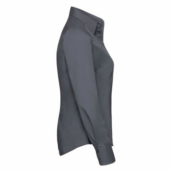 Russell Collection Ladies/Womens Long Sleeve Poly-Cotton Easy Care Fitted Poplin Shirt (Convoy Grey) - Image 6
