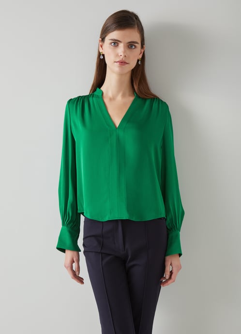 LK Bennett Selina Woven Tops, Green