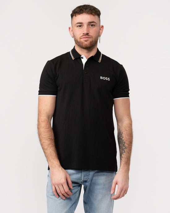 BOSS Green Paddy Pro Mens Cotton Blend Polo Shirt With Contrast Logos - Image 1