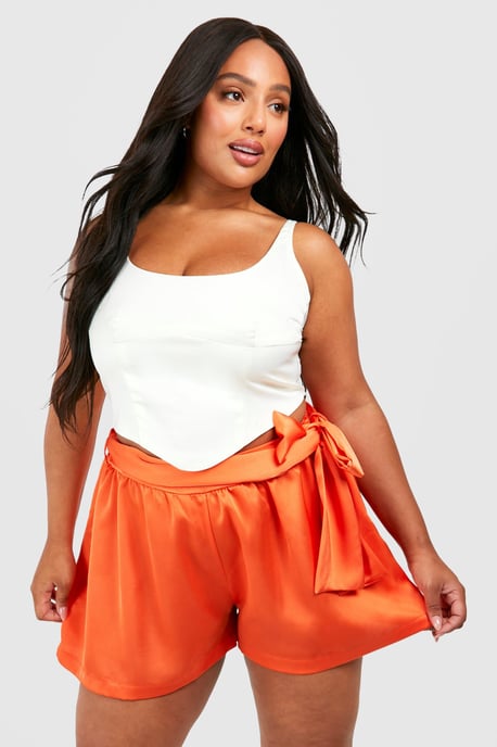 Plus Satin Tie Waist Floaty Short