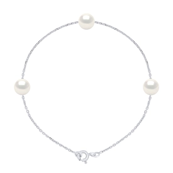 Bracelet 3 Real Cultured Freshwater Pearls Round 7-8 mm