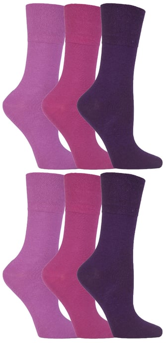 Gentle Grip - 6 Pairs of Ladies Diabetic Sock with Honey Comb Top and Hand linked Toe Seams - Pink - Image 1