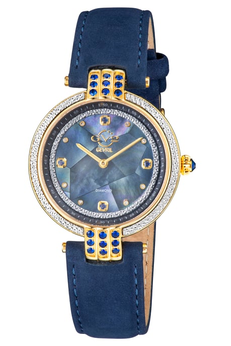 GV2 Matera Swiss Quartz Blue Mother Of Pearl Dial Blue Suede Watch Diamond Watch
