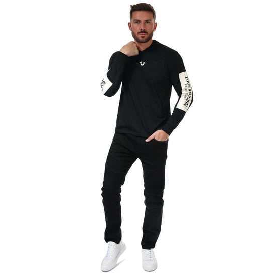 Men's True Religion Hooded Long Sleeve Logo T-Shirt in Black