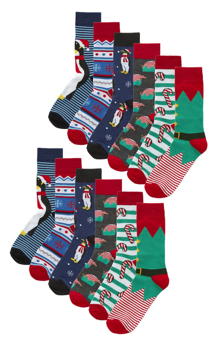 12 Pair Multipack Mens Novelty Christmas Design Socks - Assorted - Image 1