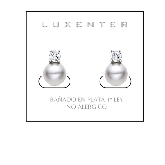 Luxenter 925 Sterling Silver earrings with rhodium plated white pearl - Sikon