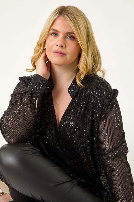 Curve Sequin V-Neck Stretch Blouse