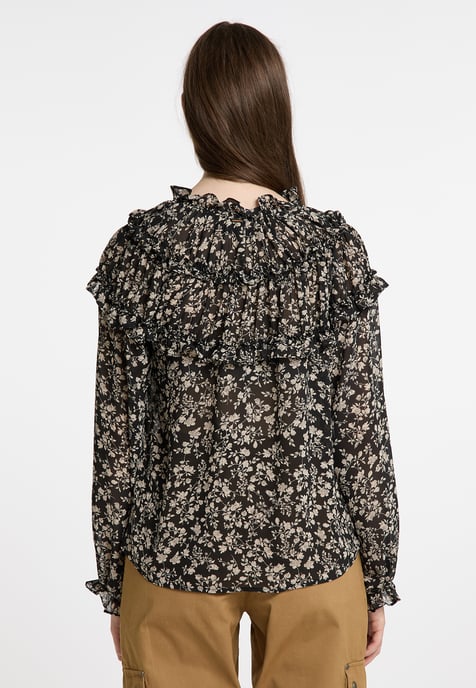 Dreimaster Blouse met ruches bridgeport Dames zwart wit - Image 4