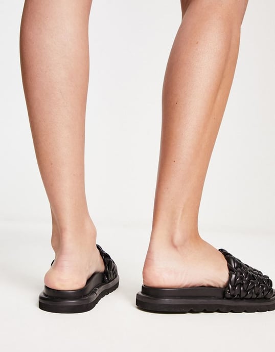 ASOS DESIGN Fiction woven vamp flat sandal in black