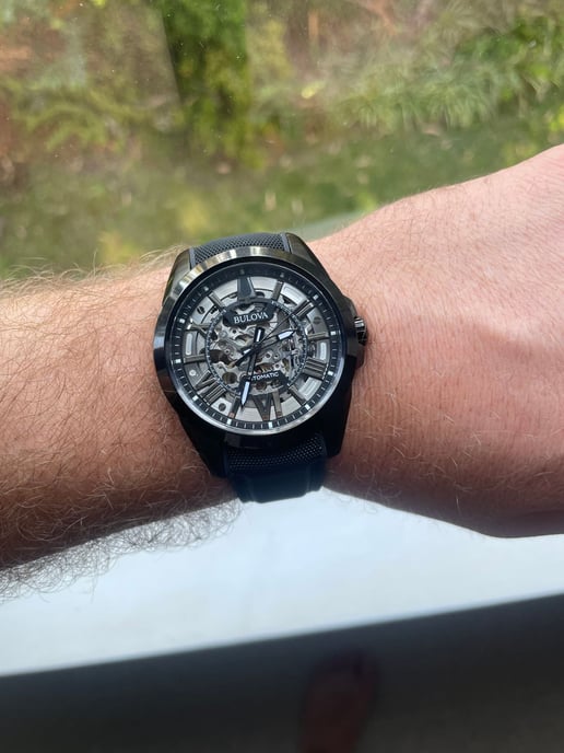 Bulova Sutton Skeleton Heren Zwarte Horloge 98A304 - Image 5