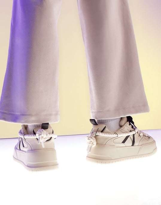 ASOS DESIGN chunky trainers in beige with black contrast details-White