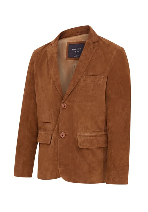 Mens Tan Slim Goat Suede Italian Blazer Jacket-Somero