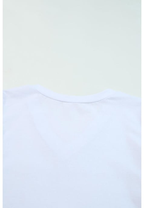 Women's V-Neck Puff Sleeve T-Shirt in White - Image 3