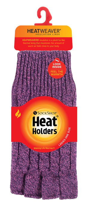 HEAT HOLDERS - Ladies Cable Knitted Winter Thermal Fingerless Gloves - Image 2