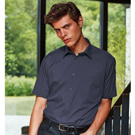 Premier Mens Short Sleeve Formal Poplin Plain Work Shirt (Navy) - Image 2