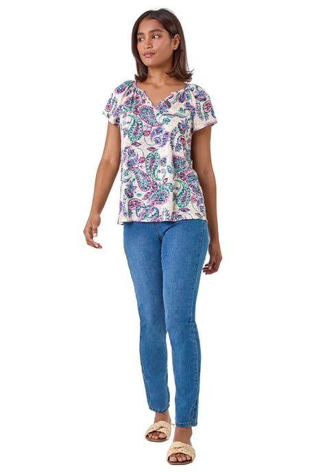 Paisley Print Burnout V-Neck Top