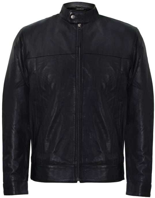 Leather Mandarin Collar Biker Jacket