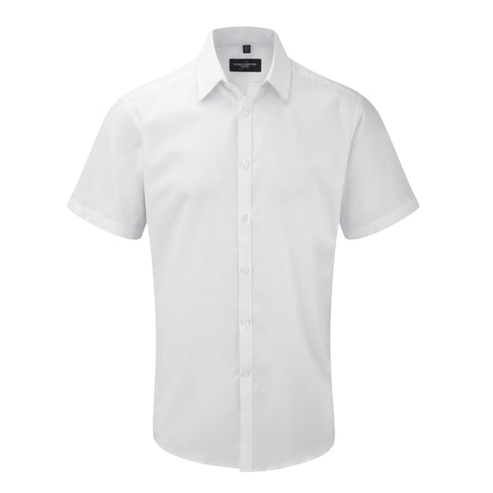 Russell Mens Short Sleeve Herringbone Work Shirt (White) - Image 1