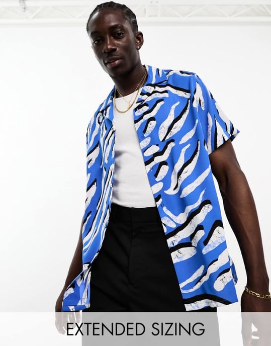 ASOS DESIGN relaxed deep revere shirt in blue zebra print