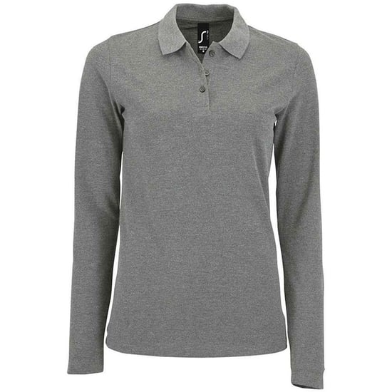 SOLS Dames/Dames Perfect Melange Pique Poloshirt met Lange Mouwen (Grijze Melange) - Image 1