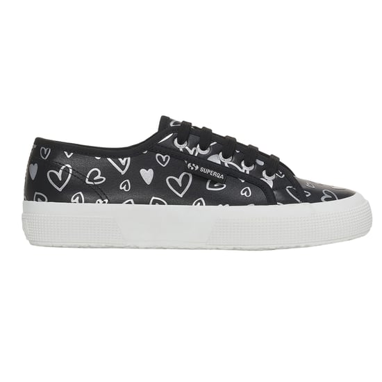 Superga Womens/Ladies Hearts Vegan Leather Trainers (Black/Silver) - Image 1