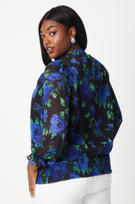 Curve Floral Chiffon Shirred Hem Top