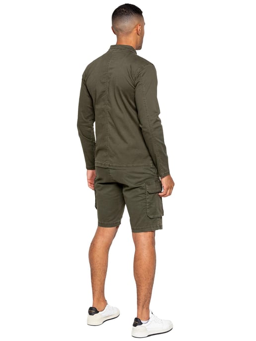 Enzo | Heren Cargo Trainingspak Met Korte Broek Set - Khaki - Image 3