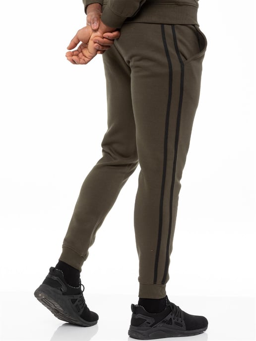 Enzo | Mens Pullover Tape Hoodie Tracksuit Set - Khaki - Image 6