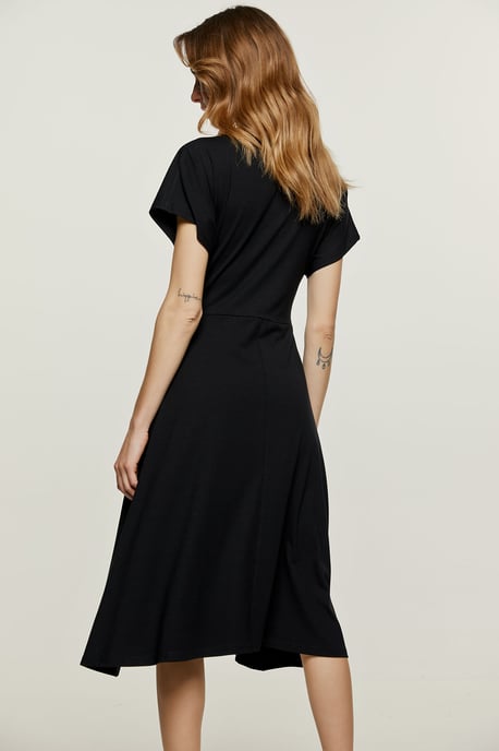 Black Knot-Front Jersey Midi Dress