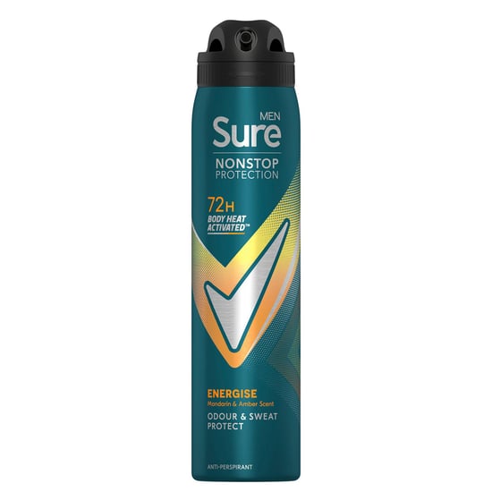 Sure Men Energise Deodorant Spray with 72H Nonstop Protection 250ml, 3 Pack