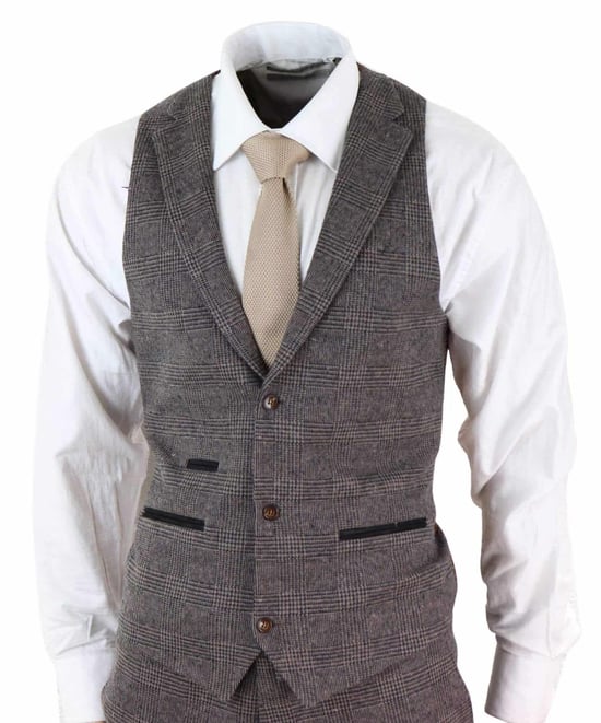 Men's 3 Piece Brown Herringbone Tweed Suit