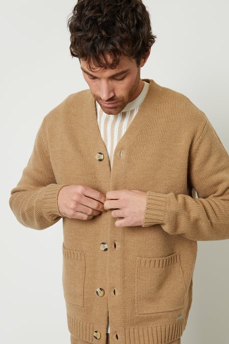 Taupe Knitted V-Neck Cardigan