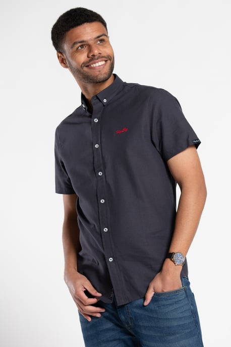 Navy Cotton Oxford Short-Sleeve Shirt