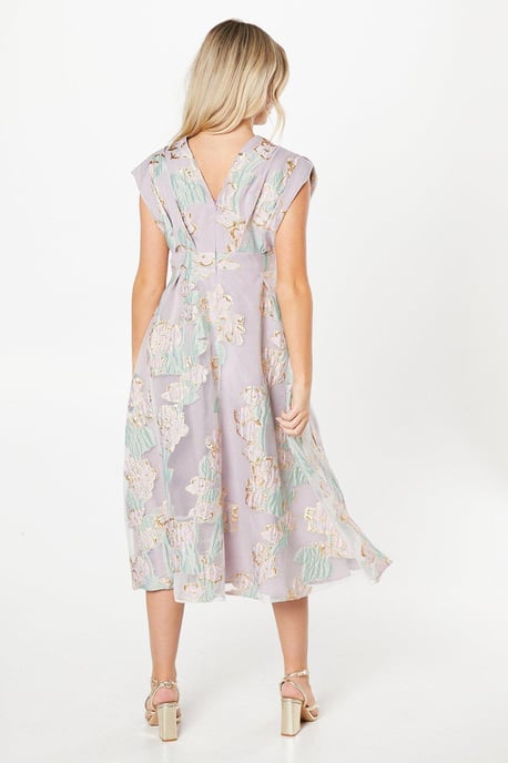 Petite Pleated Bodice Organza Jacquard Midi Dress