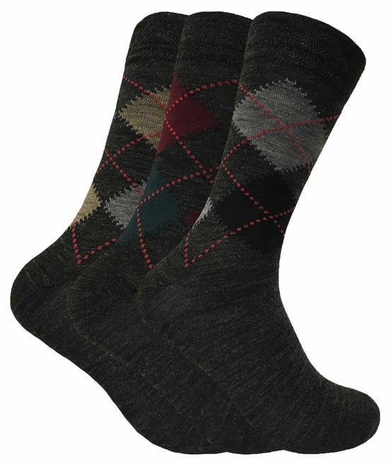 Sock Snob - Mens 3 Pack Lambs Wool Blend Patterned Soft Top Socks - Image 1