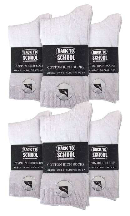 12 Pair Multipack Kids Plain School Socks | Boys & Girls | 3 Sizes | Sock Snob Childrens Cotton Rich Socks - White - Image 2