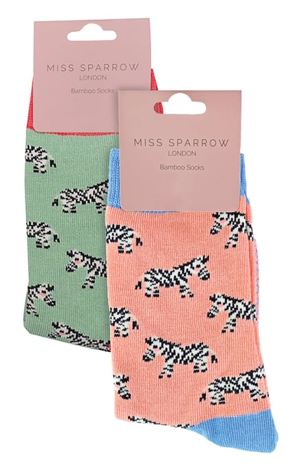Miss Sparrow - 2 Pack Girls Bamboo Animal Patterned Socks - Zebras - Image 2