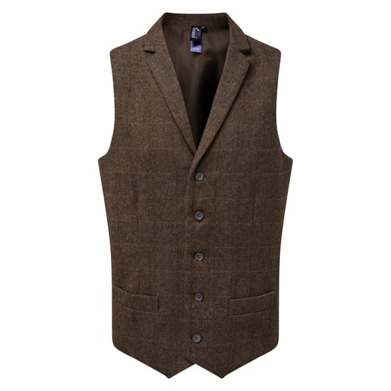 Premier Mens Herringbone Waistcoat (Brown Check) - Image 1