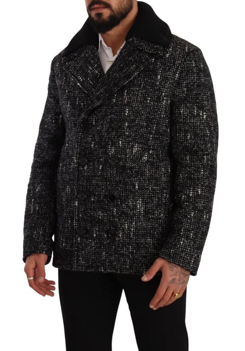 Dolce & Gabbana Svart Ull Dubbelknäppt Kappa Herrjacka - Image 2
