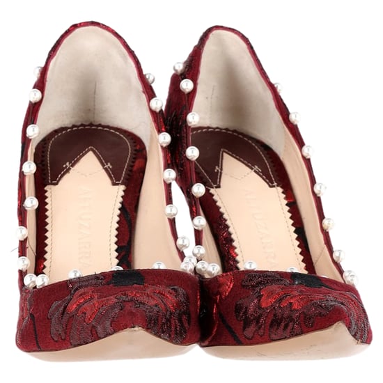 Aquazzura Pearl Embellished Pumps in Red Cotton - Image 3