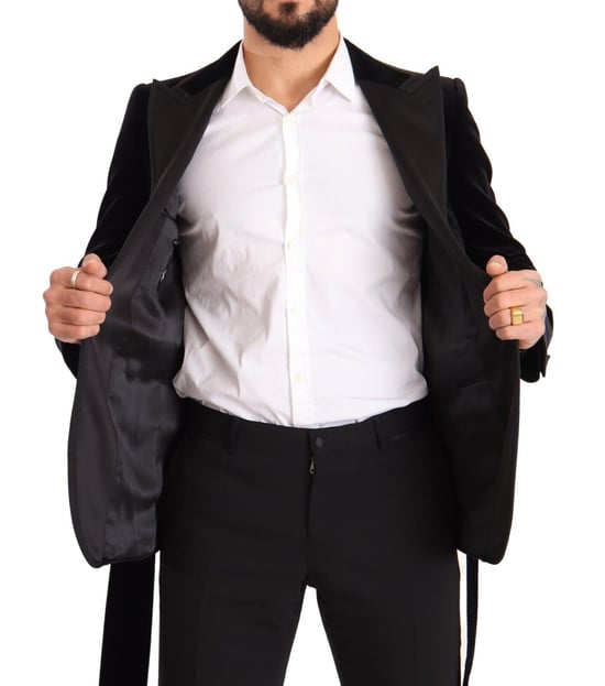 Dolce & Gabbana Herr Svart Sammet Enknäppt Blazer - Image 6