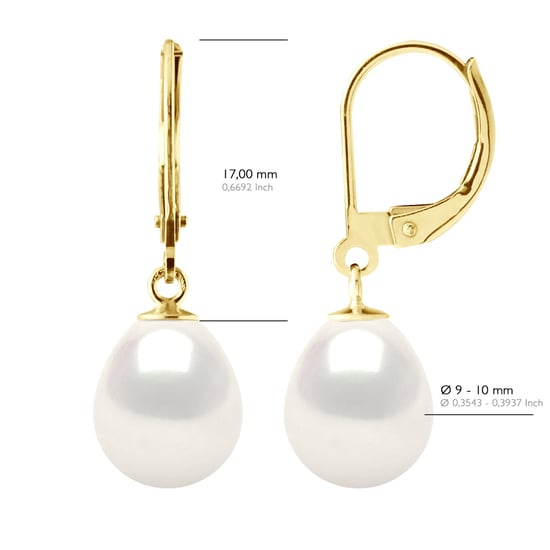 Earrings in Yellow Gold 375 and Real Cultured Freshwater Pearls Pear 9-10 mm