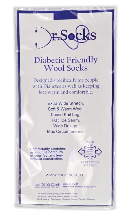 Mens Wool Diabetic Socks in Black | Dr.Socks | Extra Wide Ribbed Seamless Merino Wool Socks - Black - Image 2