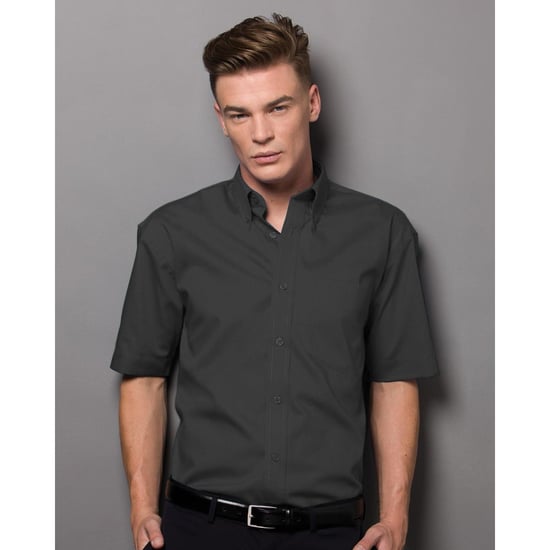Russell Collection Mens Short Sleeve Poly-Cotton Easy Care Poplin Shirt (Black) - Image 3