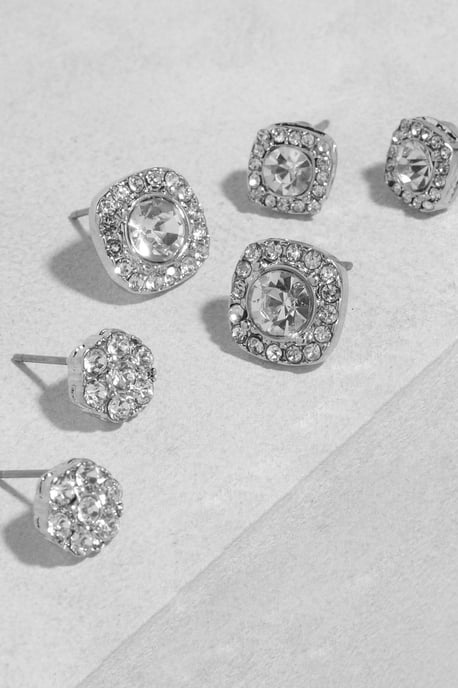 Silver Square Diamante Stud 3 Pack - Image 2