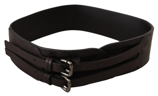 Costume National Women's Dark Brown Leather Double Buckle Belt