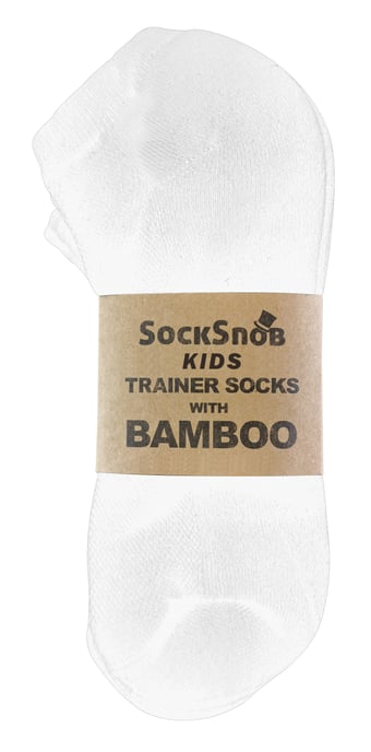 12 par multipack träningsstrumpor i bambu för barn | Sock Snob | svarta eller vita löparstrumpor med låg skärning för pojkar och flickor - Vit - Image 2