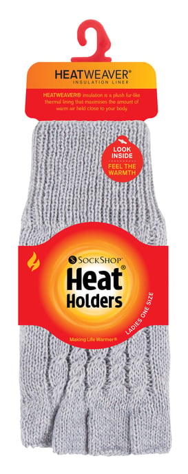 HEAT HOLDERS - Ladies Cable Knitted Winter Thermal Fingerless Gloves - Image 2