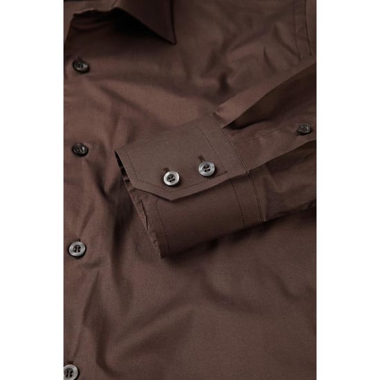 Russell Collection Mens Long Sleeve Easy Care Fitted Shirt (Chocolate) - Image 3