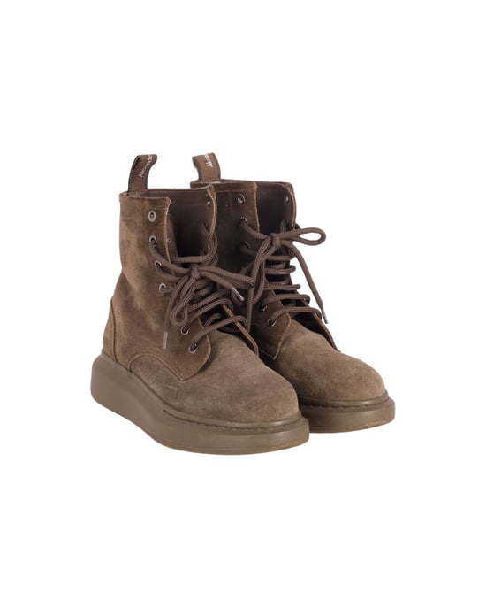 Alexander Mcqueen Lace Up Combat Boots in Khaki Suede - Image 3